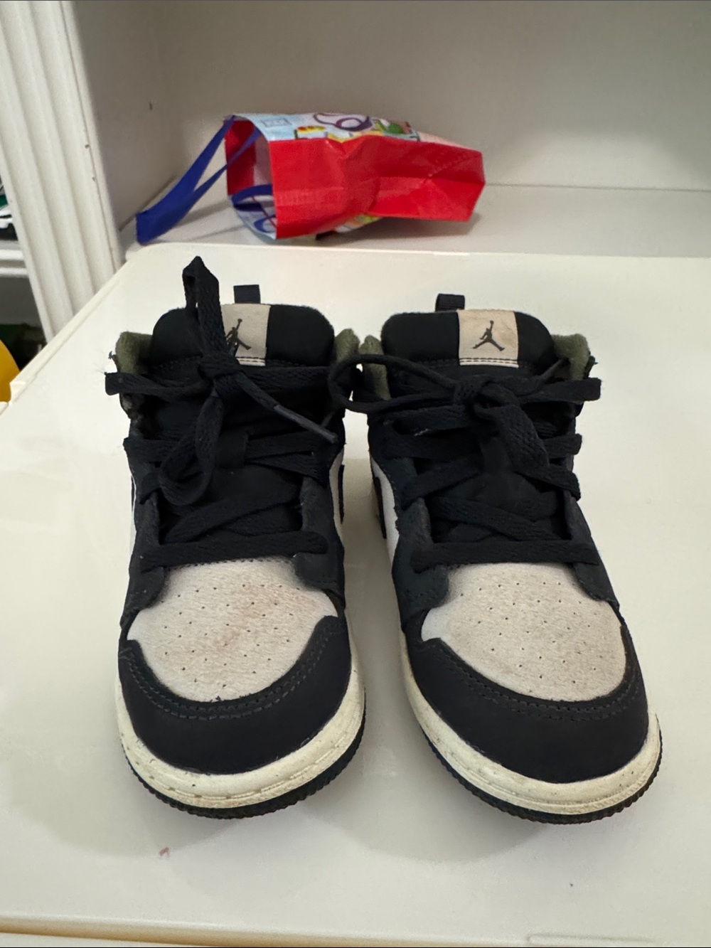 Nike Kids Black and Cream High-Top Sneakers with Olive Lining